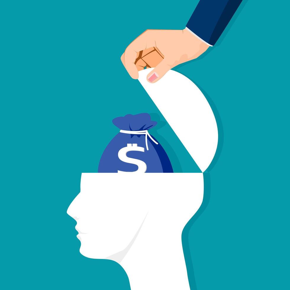 human head is opened with financial goals vector