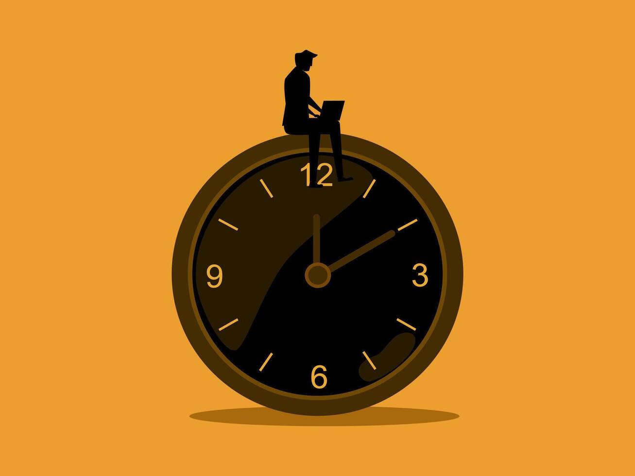 Time for self improvement. Businessman working with laptop on watch vector