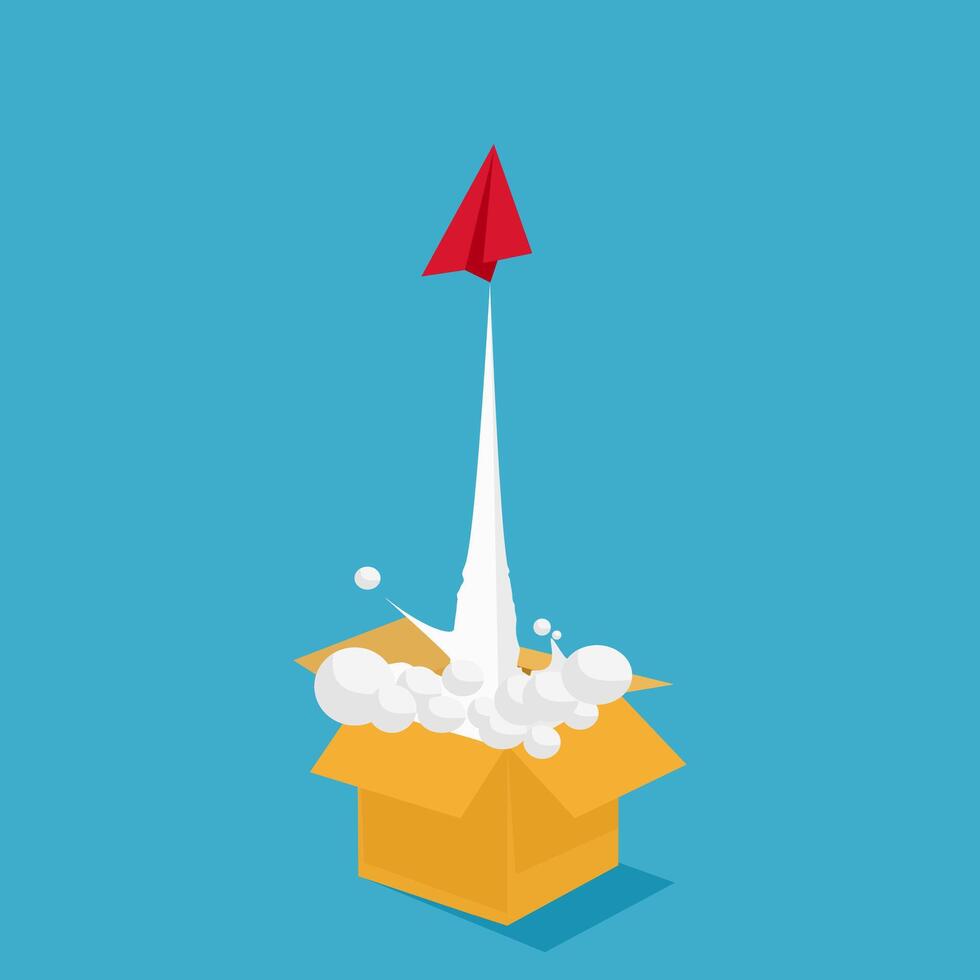 paper plane came out of the box. Out of the box concept vector