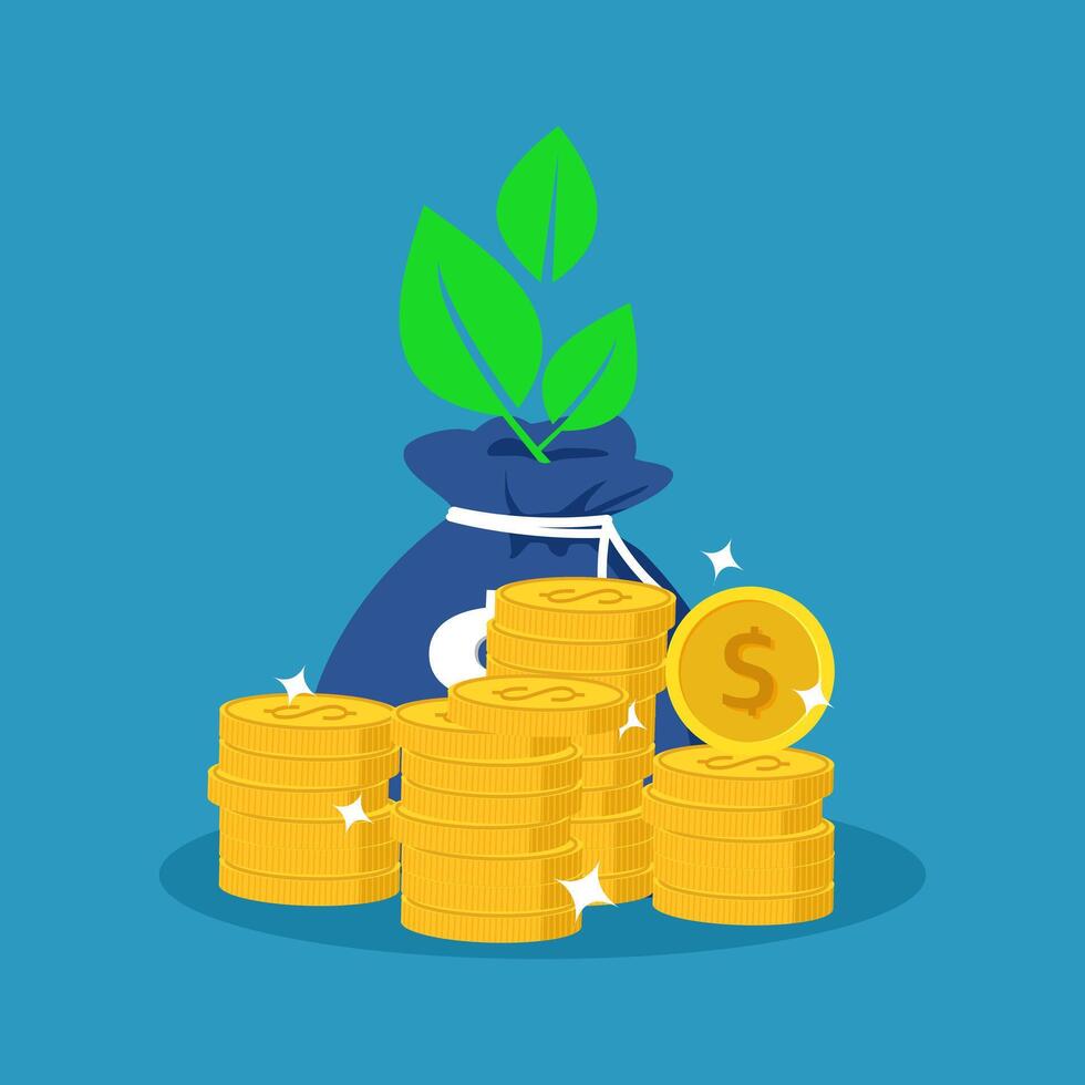 nvestment and mutual fund raising concept with gold coins and plant growing vector