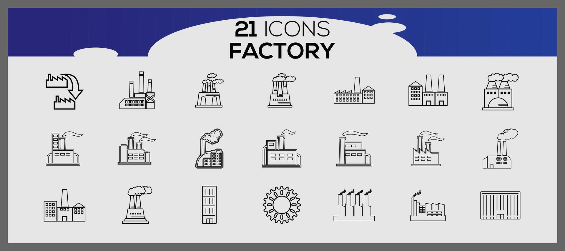Factory icon pack, with outline icon style. Industrial buildings flat icon set. Plants and factories stickers icon set. vector