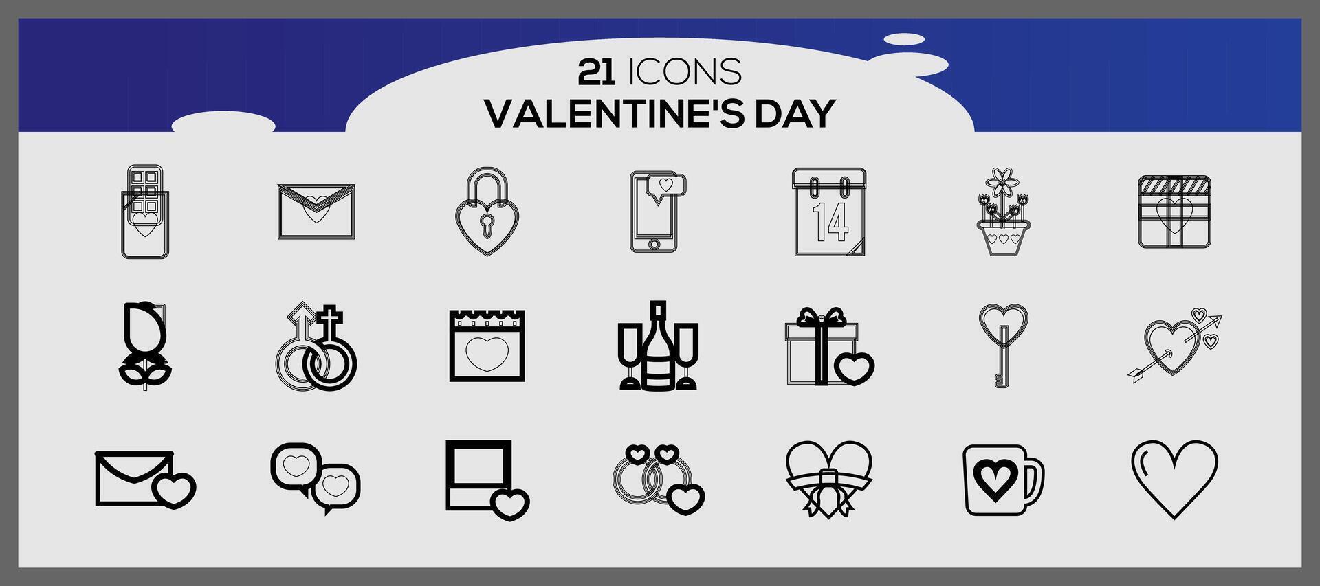 Valentine's day icons. Collection of illustrated valentine's icons. vector