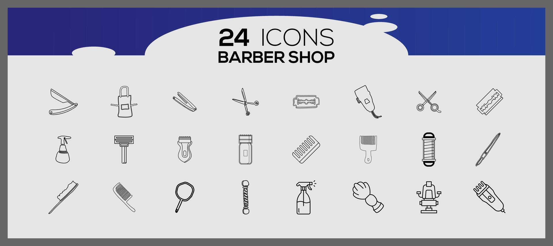 Vector set of barbershop logos, signage. Composition of the set of icons for the barber shop.