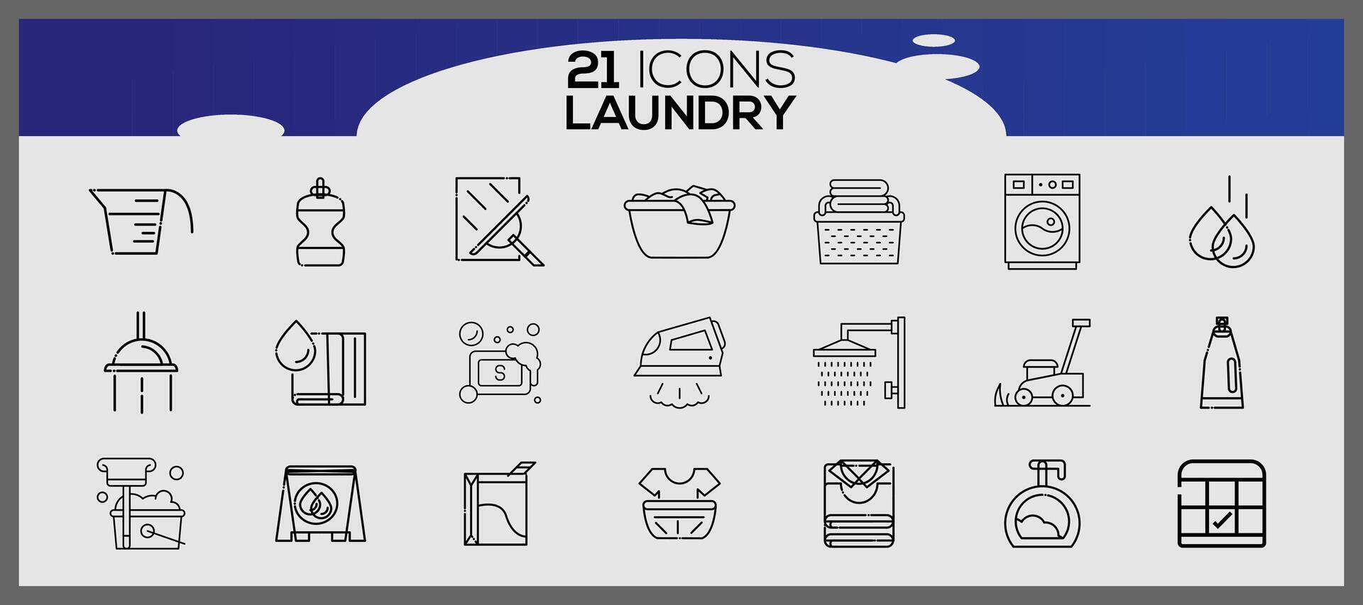 Washing icons and laundry symbols in flat style. Clean laundry and dryer service line icons. vector