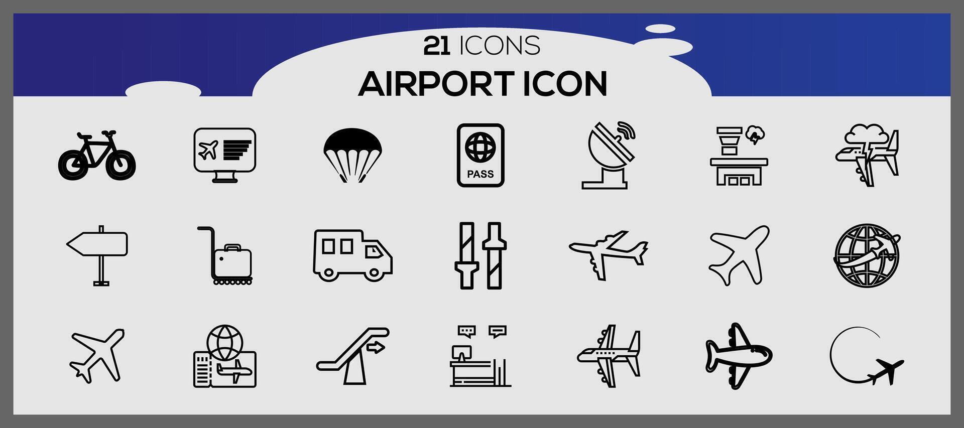 Airport icons collection. Travel vector icons for user interface design. Airport icon set.