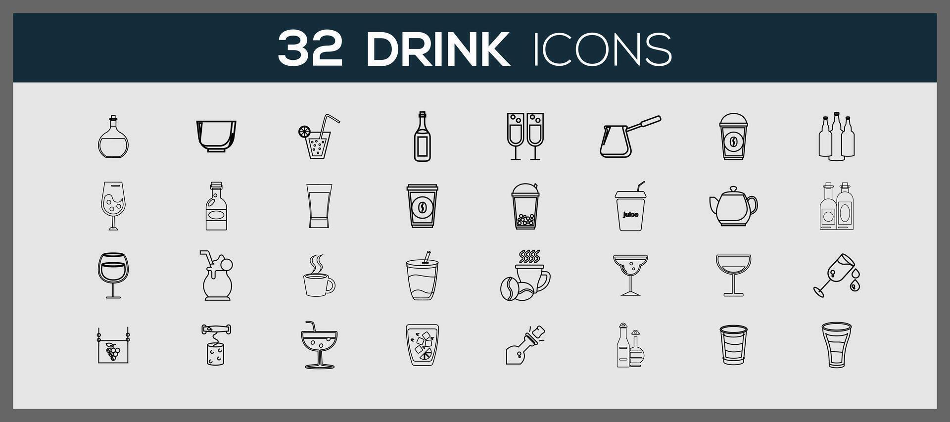 Doodle drinks icons. Refreshing drinks icons collection illustration. Round icons with the different refreshing drinks. vector