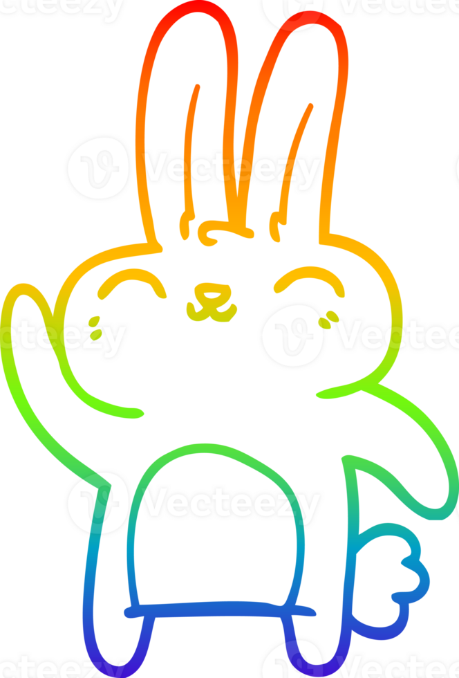 rainbow gradient line drawing of a cartoon happy rabbit png