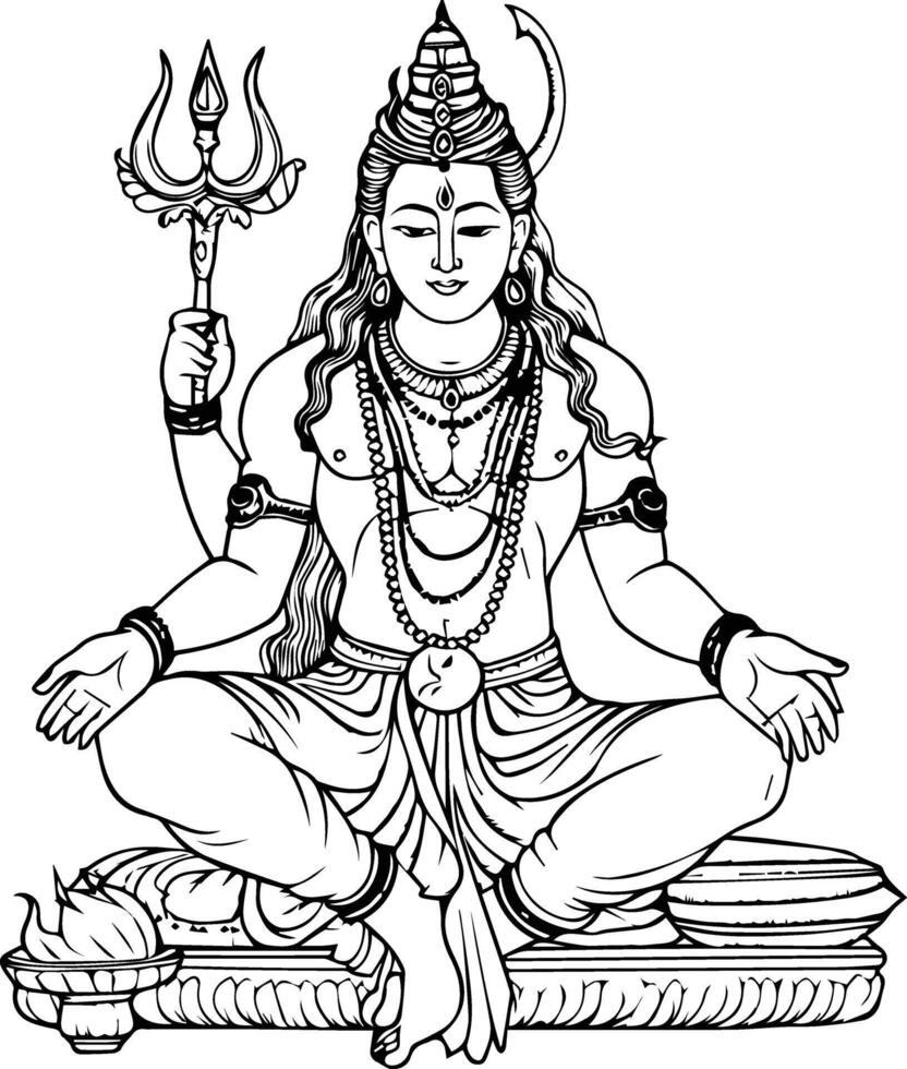 Hindu Lord Shiva Vector Line Art Stock Photo