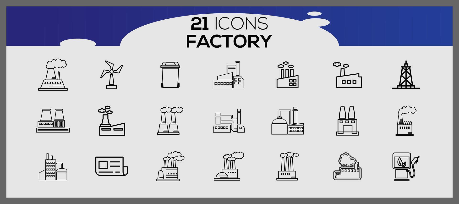 Factory icon pack, with outline icon style. Industrial buildings flat icon set. Plants and factories stickers icon set. vector