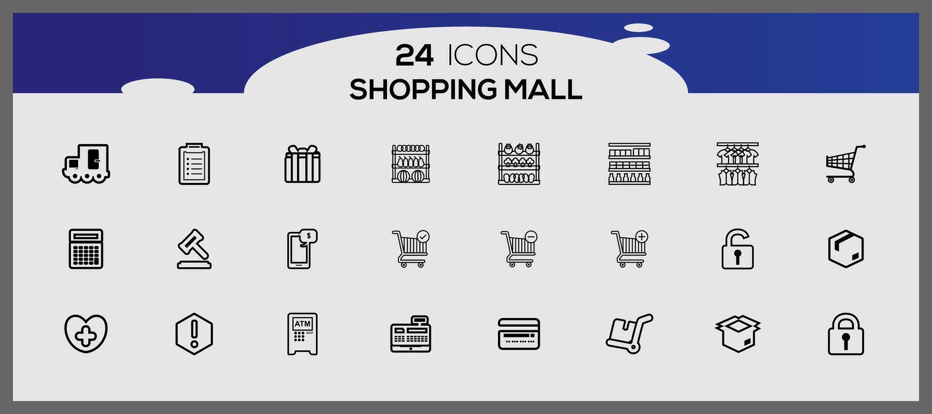supermercado mínimo íconos colocar. e-comerce icono recopilación. compras iconos vector