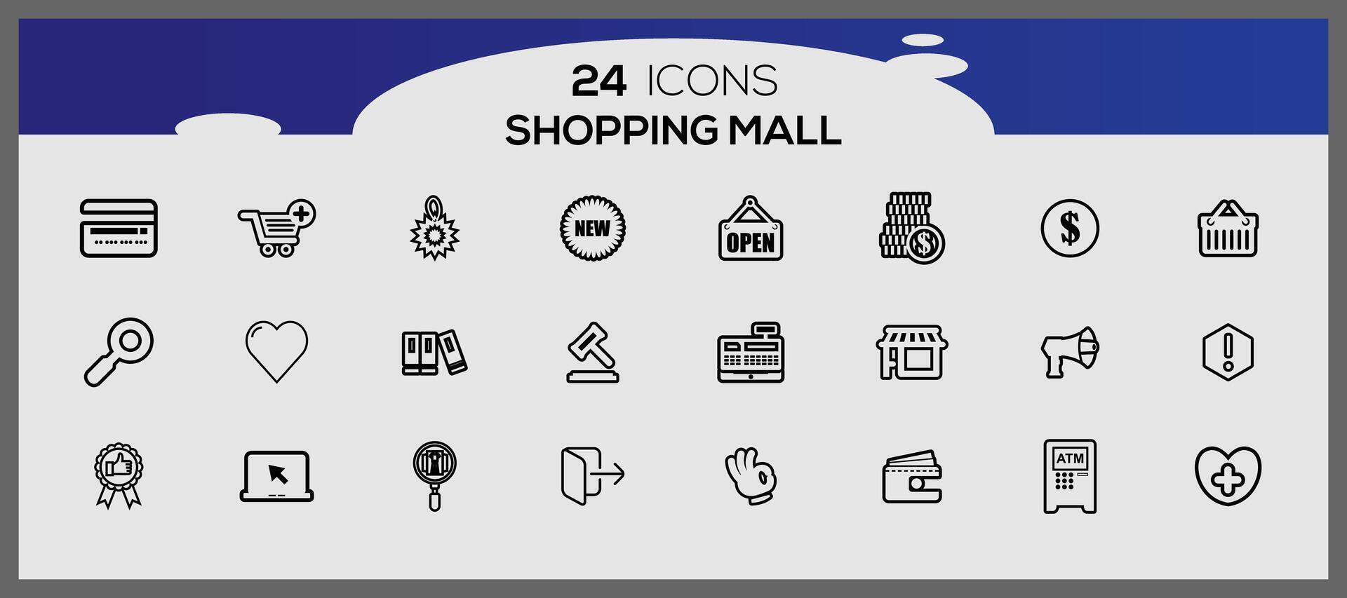 supermercado mínimo íconos colocar. e-comerce icono recopilación. compras iconos vector
