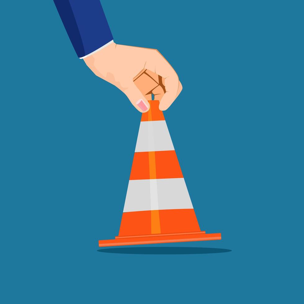 businessman is setting up a road cone vector