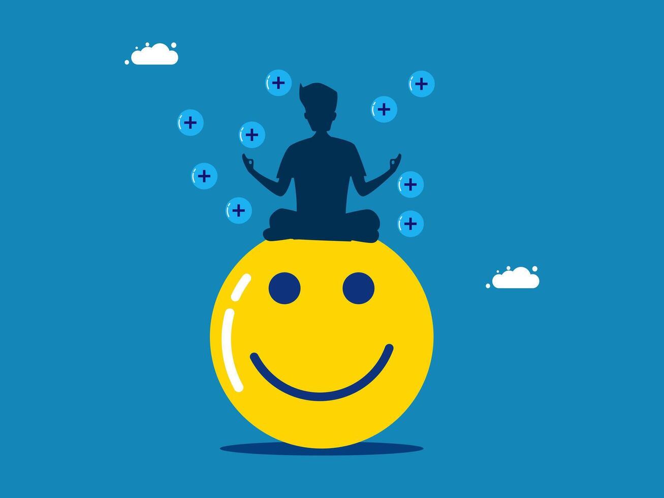 Control feelings. Positive man balancing smile vector