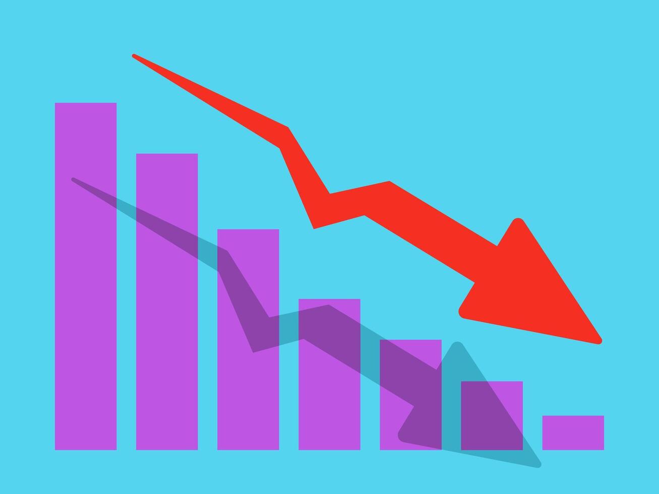 Downtrend chart with red arrow down vector