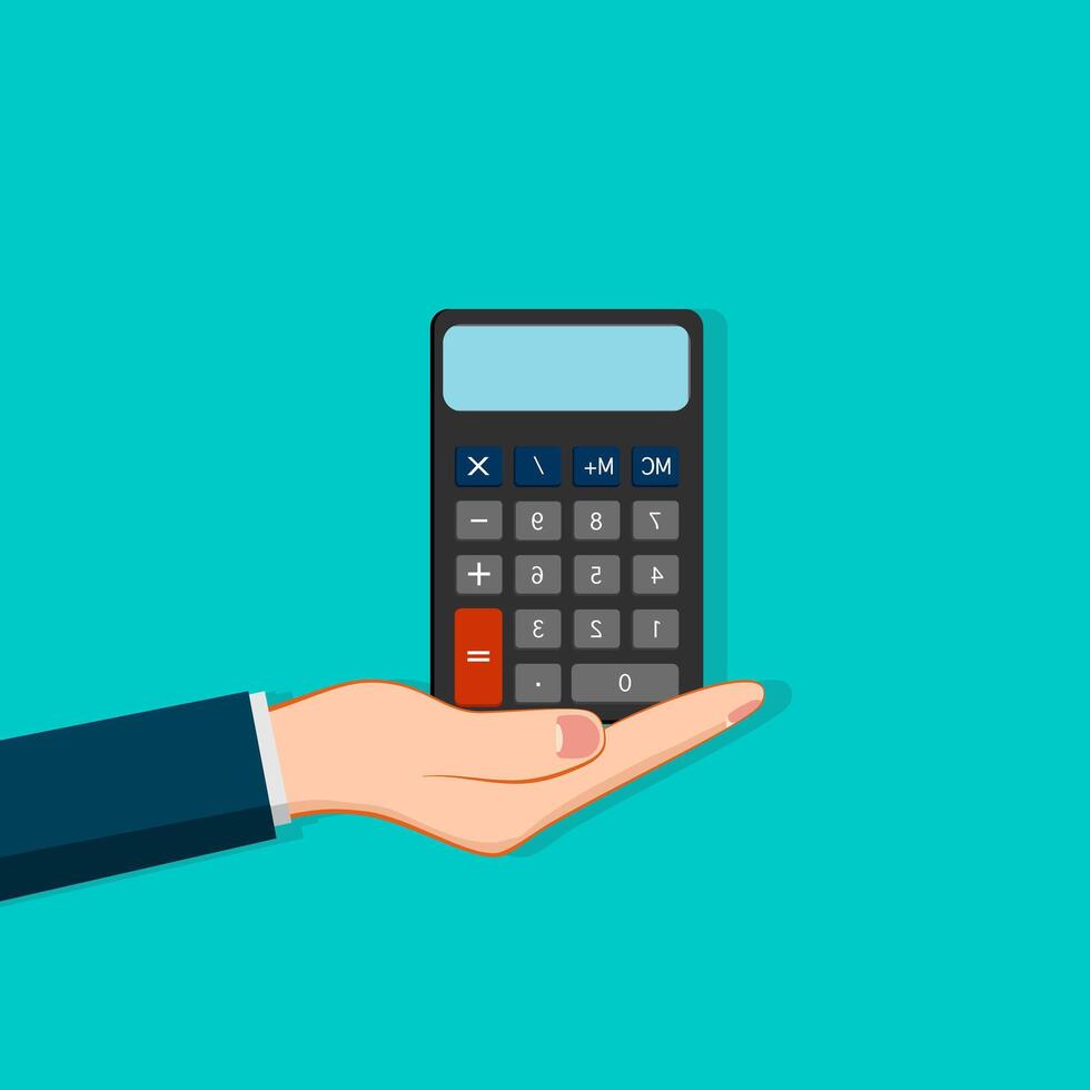 Businessman reaching out for a calculator vector