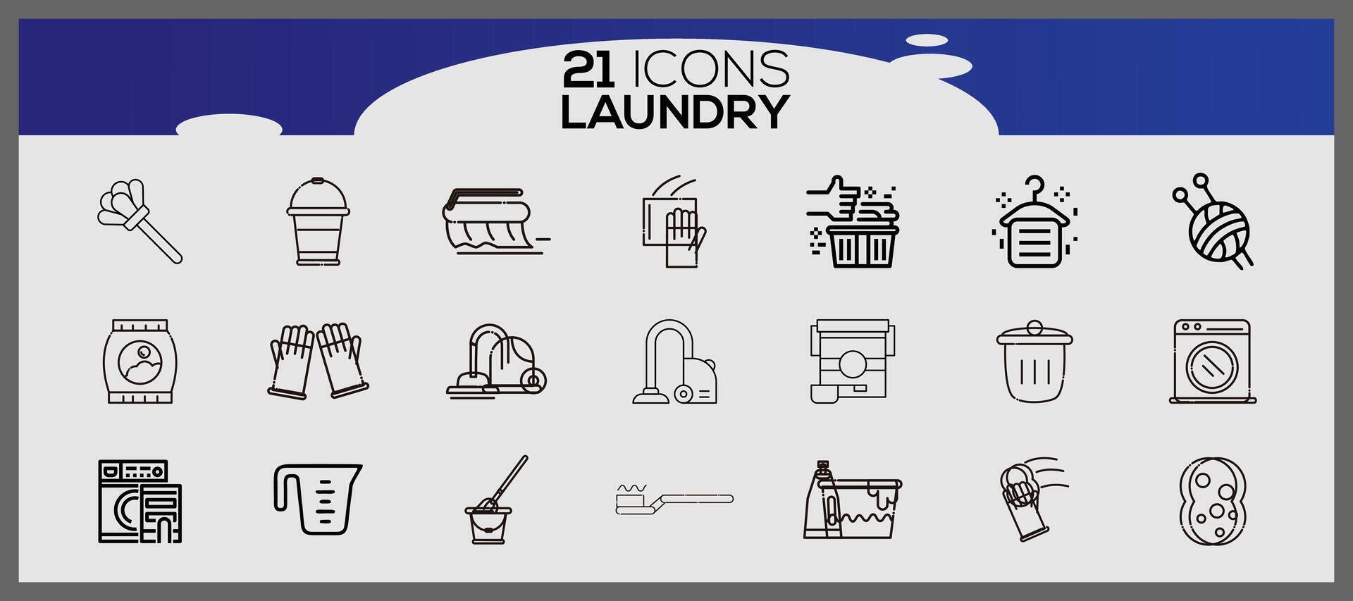 Washing icons and laundry symbols in flat style. Clean laundry and dryer service line icons. vector