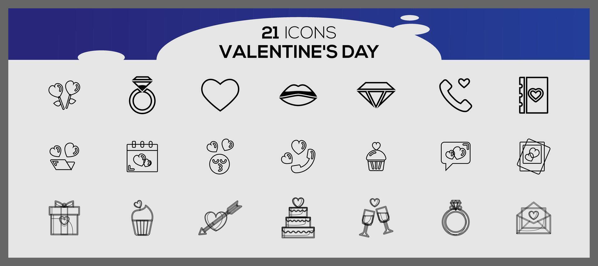 Valentine's day icons. Collection of illustrated valentine's icons. vector