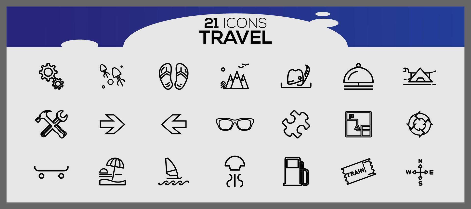 íconos conjunto acerca de viaje elementos. vacaciones y viajar, verano fiesta viaje icono colocar. vector