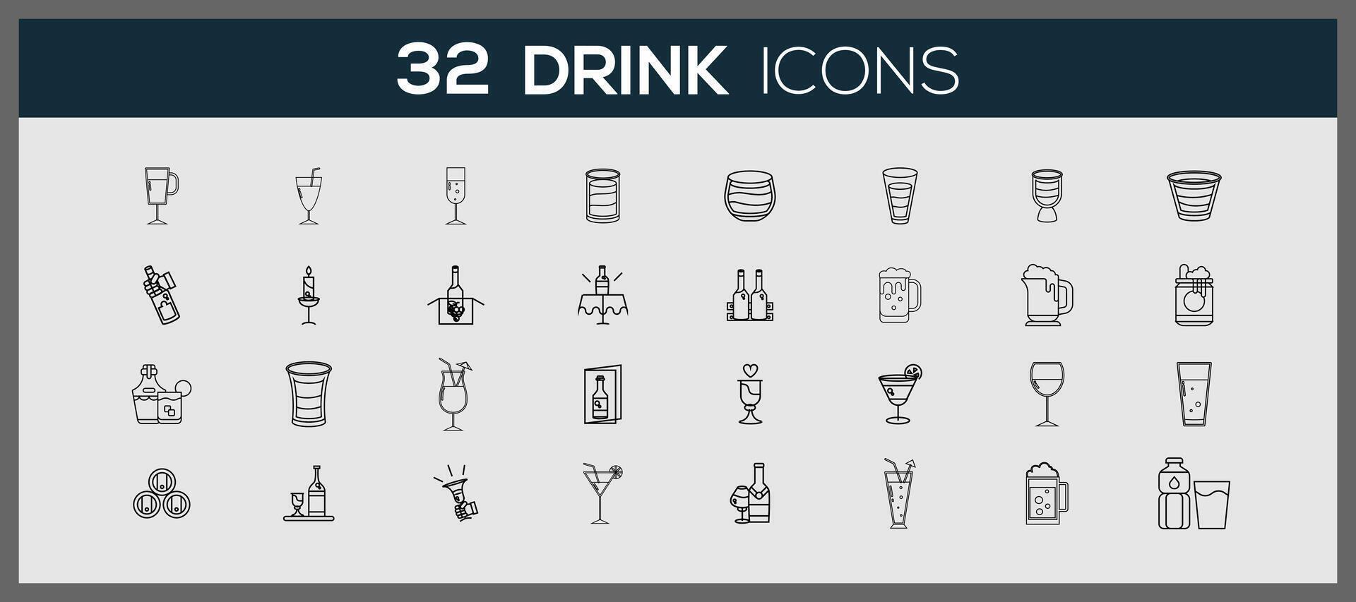 Doodle drinks icons. Refreshing drinks icons collection illustration. Round icons with the different refreshing drinks. vector