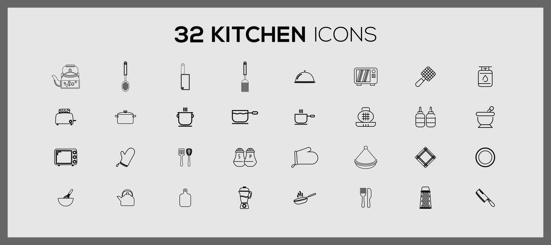 Different kitchen icons. Cute kitchen utensils doodle sticker set. Cooking doodle icons kitchen utensils line food restaurant logo. vector