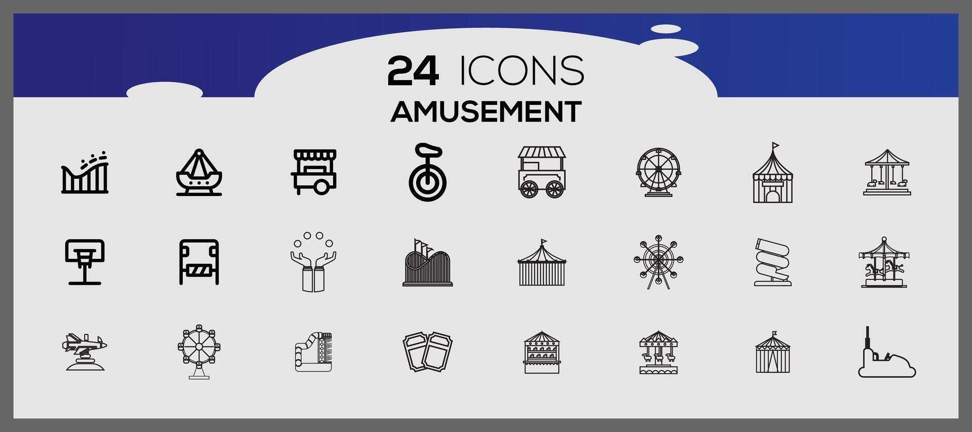 Flat color isolated amusement park icons. Sticker set of amusement park and fun fair objects. vector