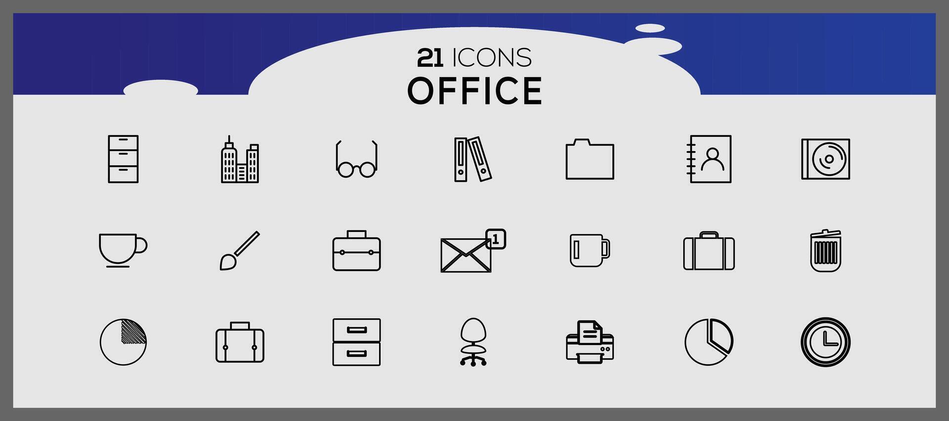 Office and business, icons. Vector ui illustration mixed travel medical finance concept.