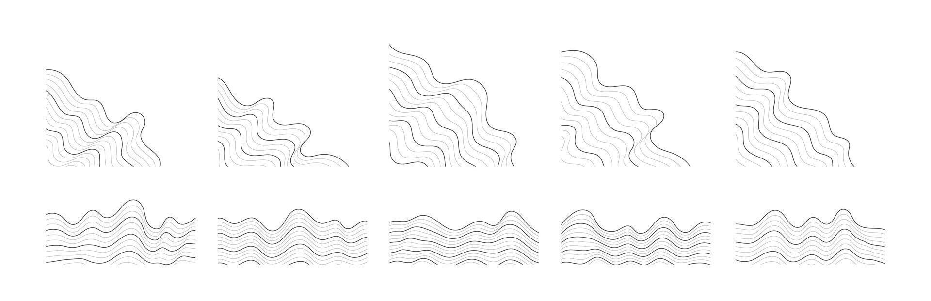 Aesthetic Wavy Corner Line, Curvy Lines Composition. Organic Line Pattern with Abstract Elements. Seamless Vector Pattern with Curve Waves. Decoration Shape for Banner Design