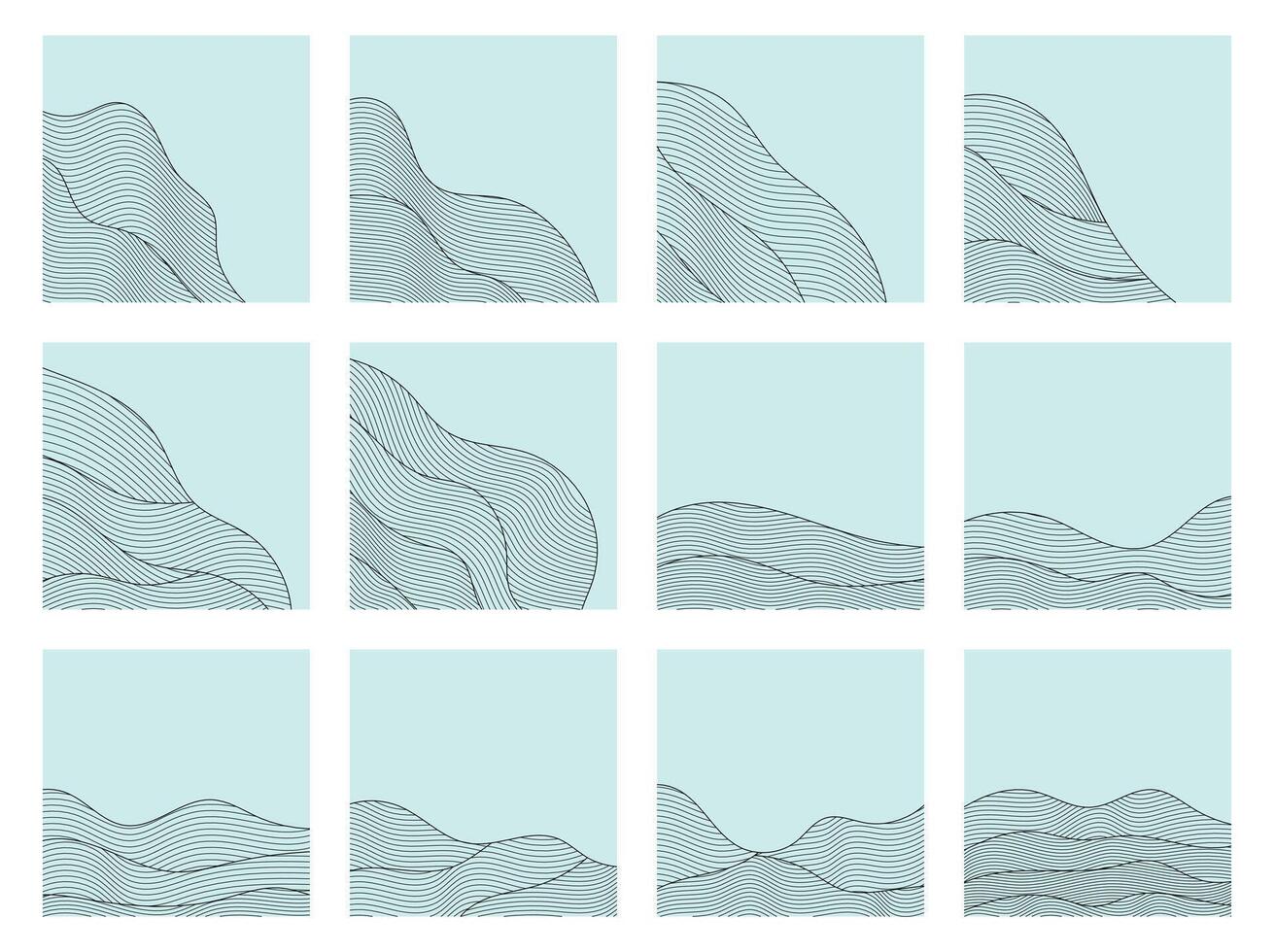 Abstract Wave Line Decoration Corner Set, Graphic Elements. Vector Illustration