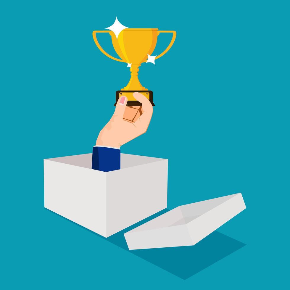 Businessmen think outside the box and win trophies vector