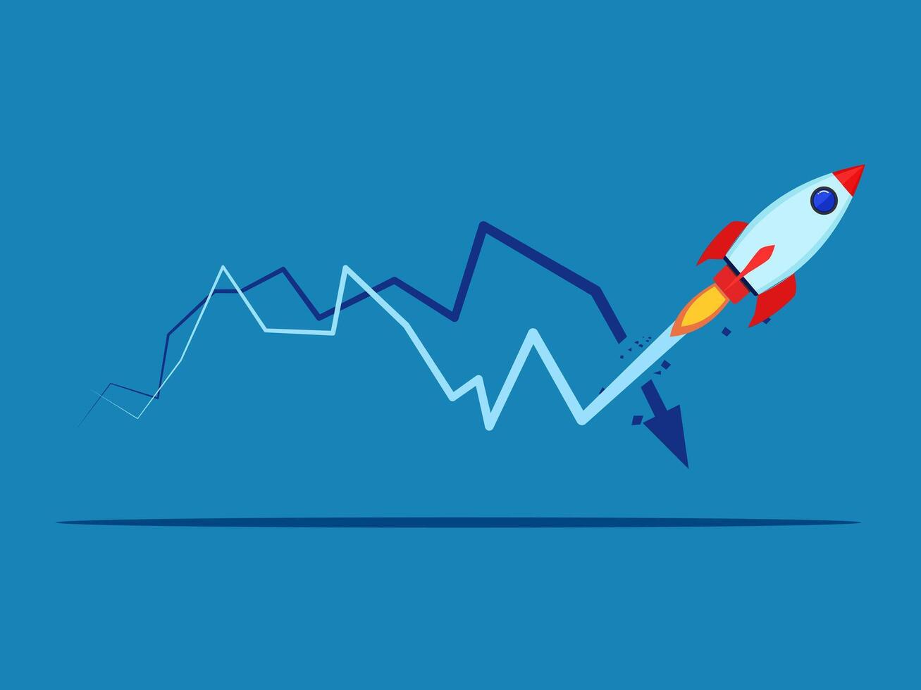 Rocket flying crashes into crisis graph vector