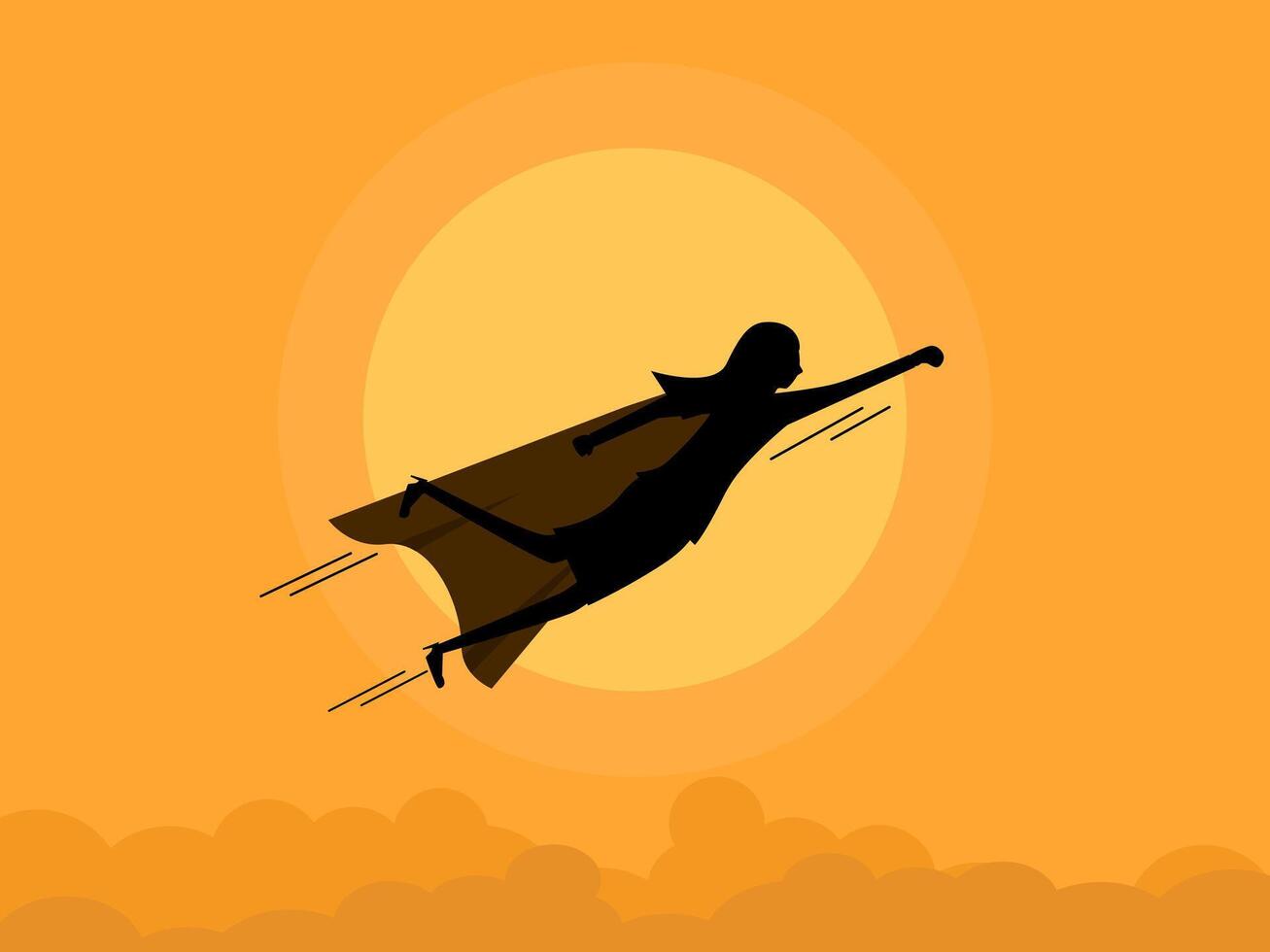 Businesswoman hero flying in the sky. vector