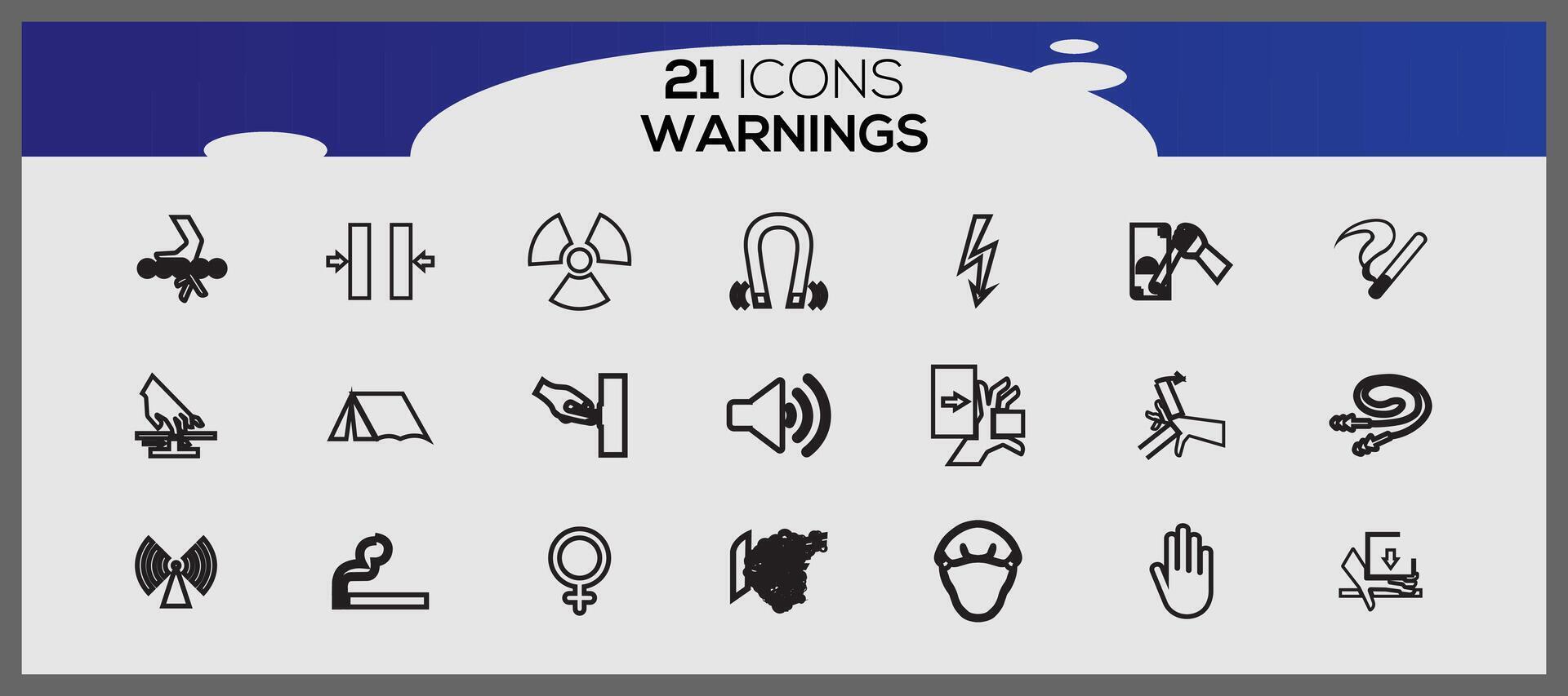 sencillo conjunto de advertencias relacionado vector línea iconos vector peligroso material señales todas clases