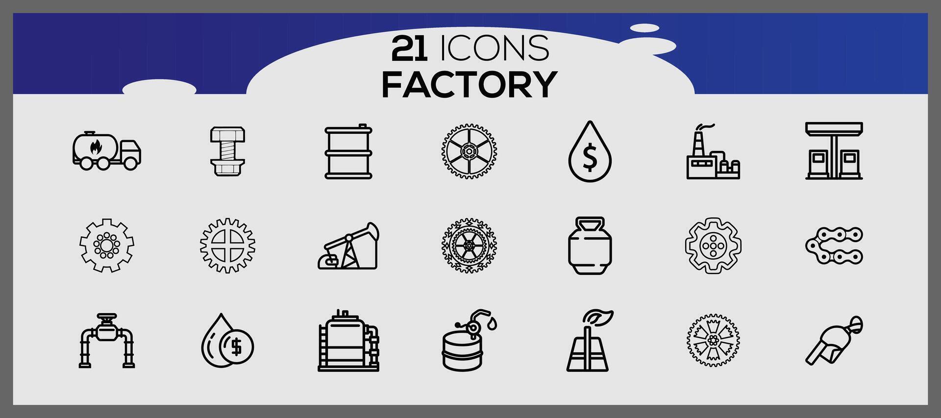 Factory icon pack, with outline icon style. Industrial buildings flat icon set. Plants and factories stickers icon set. vector
