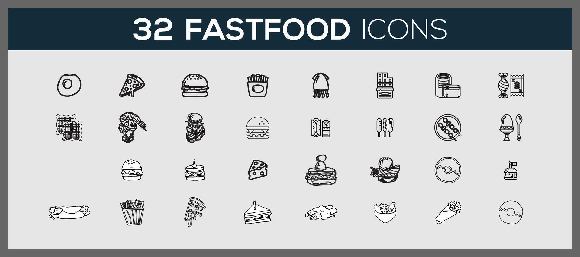 Fast food icons set. Fast food background icon. Fast food stickers hand drawn doodle coloring vector. vector