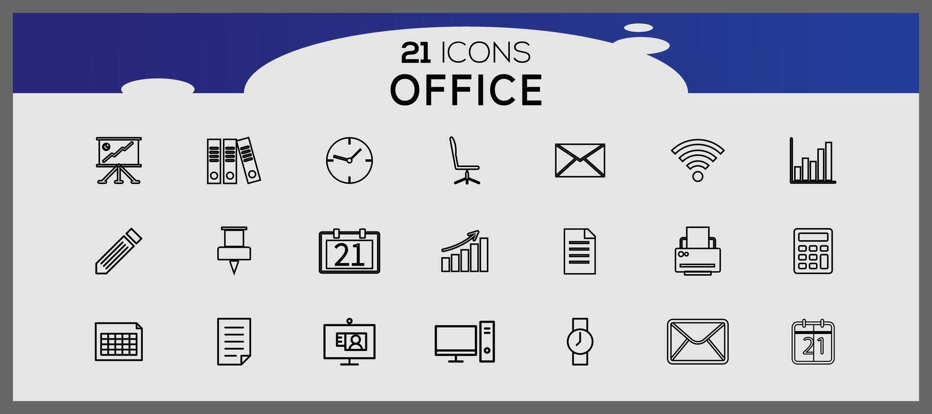 Office and business, icons. Vector ui illustration mixed travel medical finance concept.