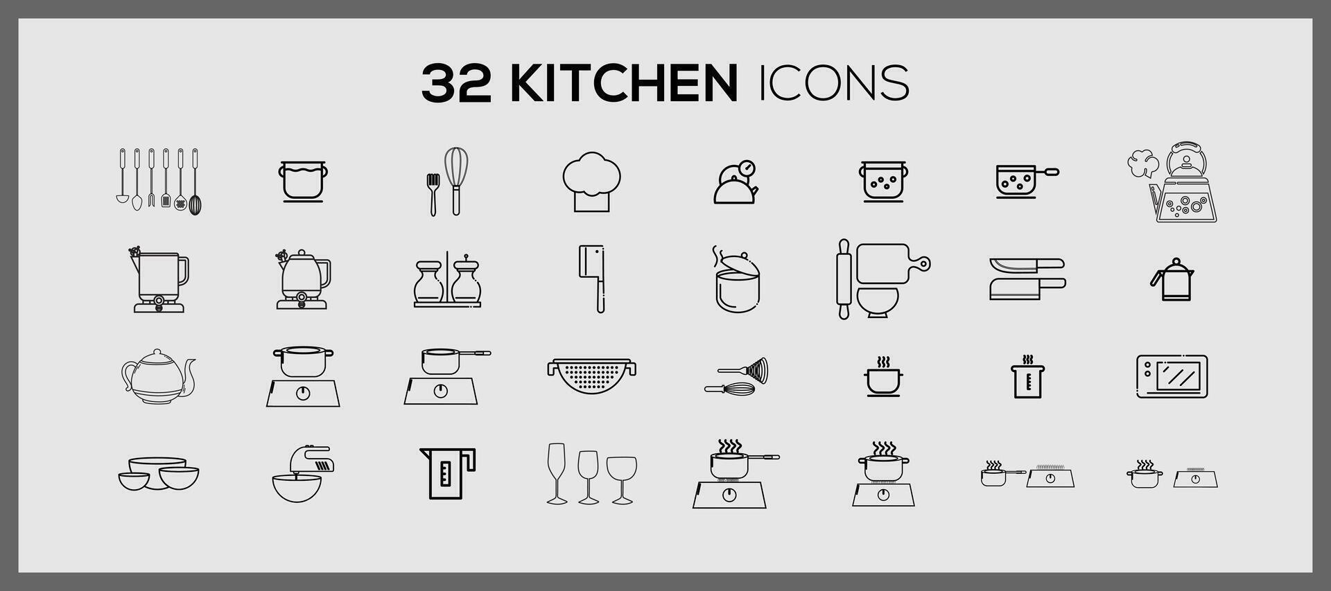 Different kitchen icons. Cute kitchen utensils doodle sticker set. Cooking doodle icons kitchen utensils line food restaurant logo. vector