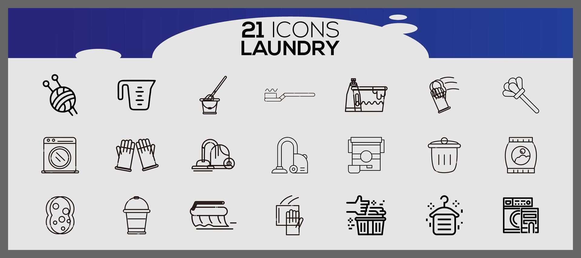 Washing icons and laundry symbols in flat style. Clean laundry and dryer service line icons. vector