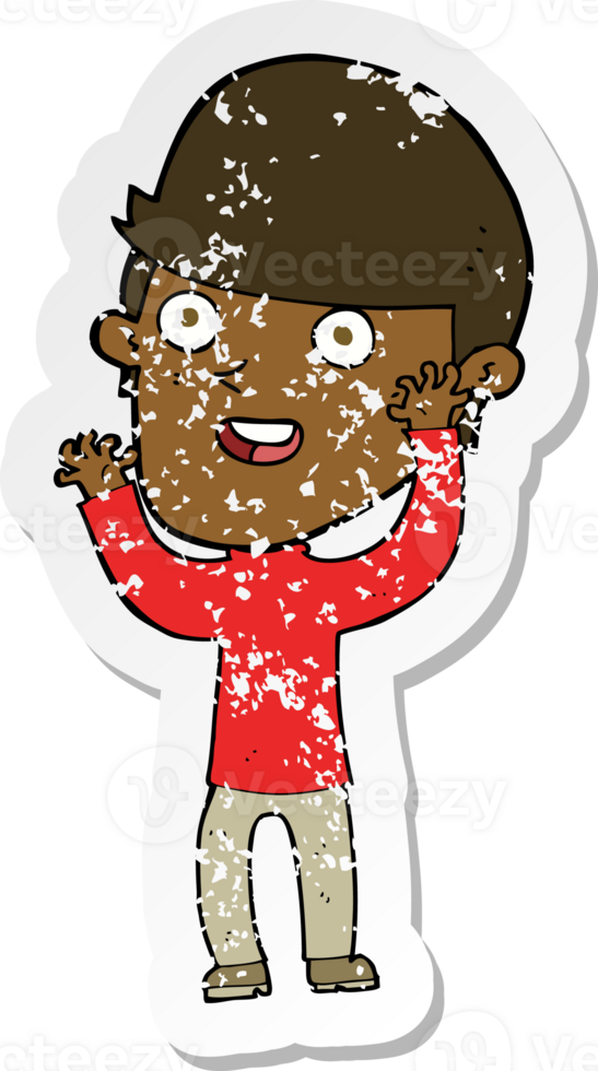retro distressed sticker of a cartoon happy man png