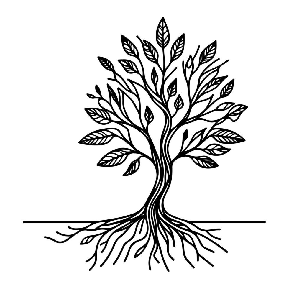 Black silhouette tree growing from the ground vector illustration on white background