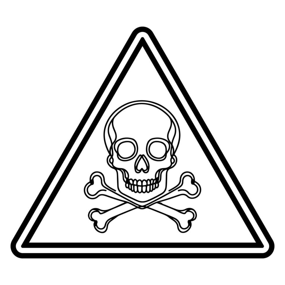 peligro triángulo firmar con cráneo y tibias cruzadas. peligro advertencia icono símbolo de muerte contorno vector ilustración