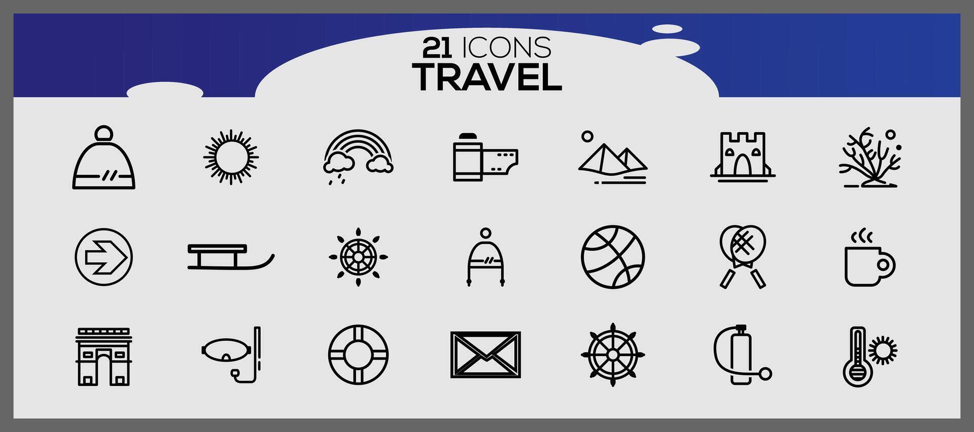 Icons set about travel elements. Vacation and travel, summer holiday trip icon set. vector