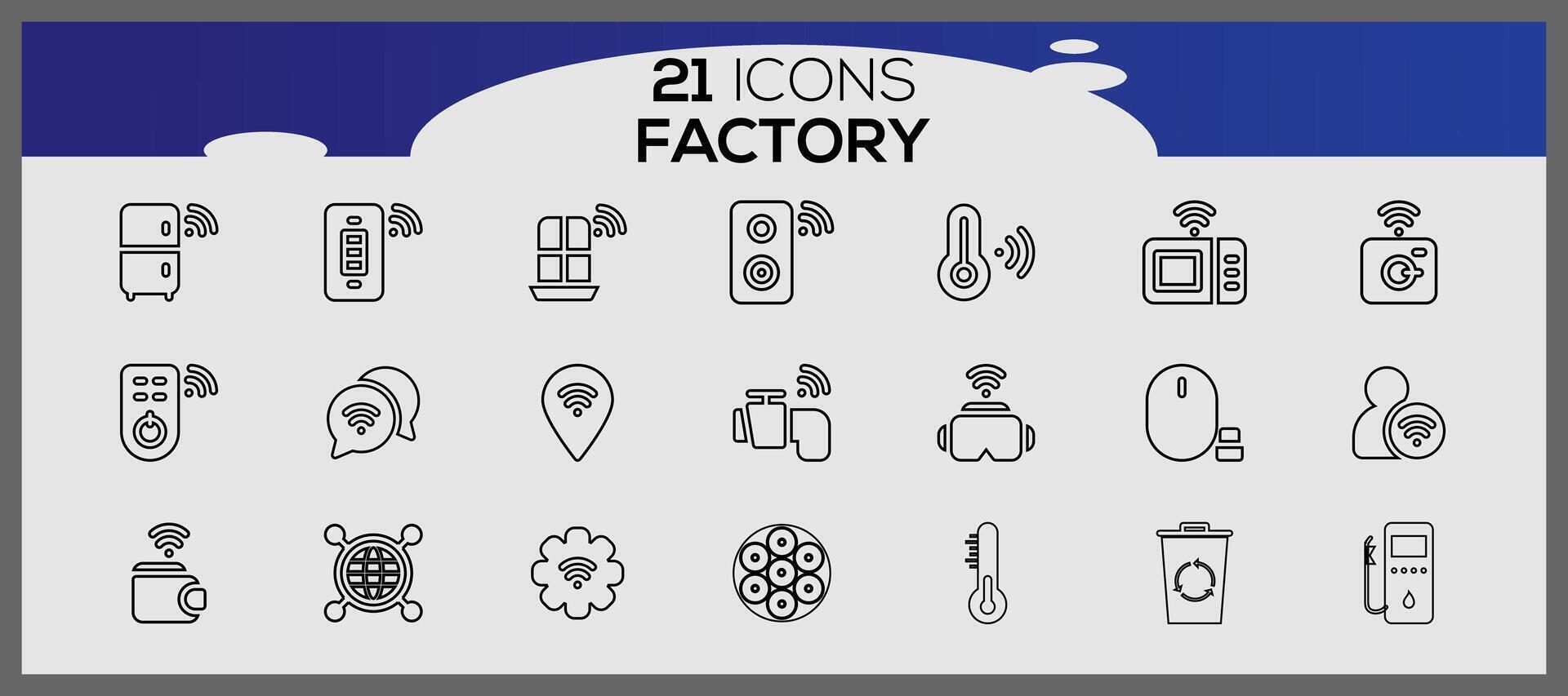 fábrica icono embalar, con contorno icono estilo. industrial edificios plano icono colocar. plantas y suerte pegatinas icono colocar. vector
