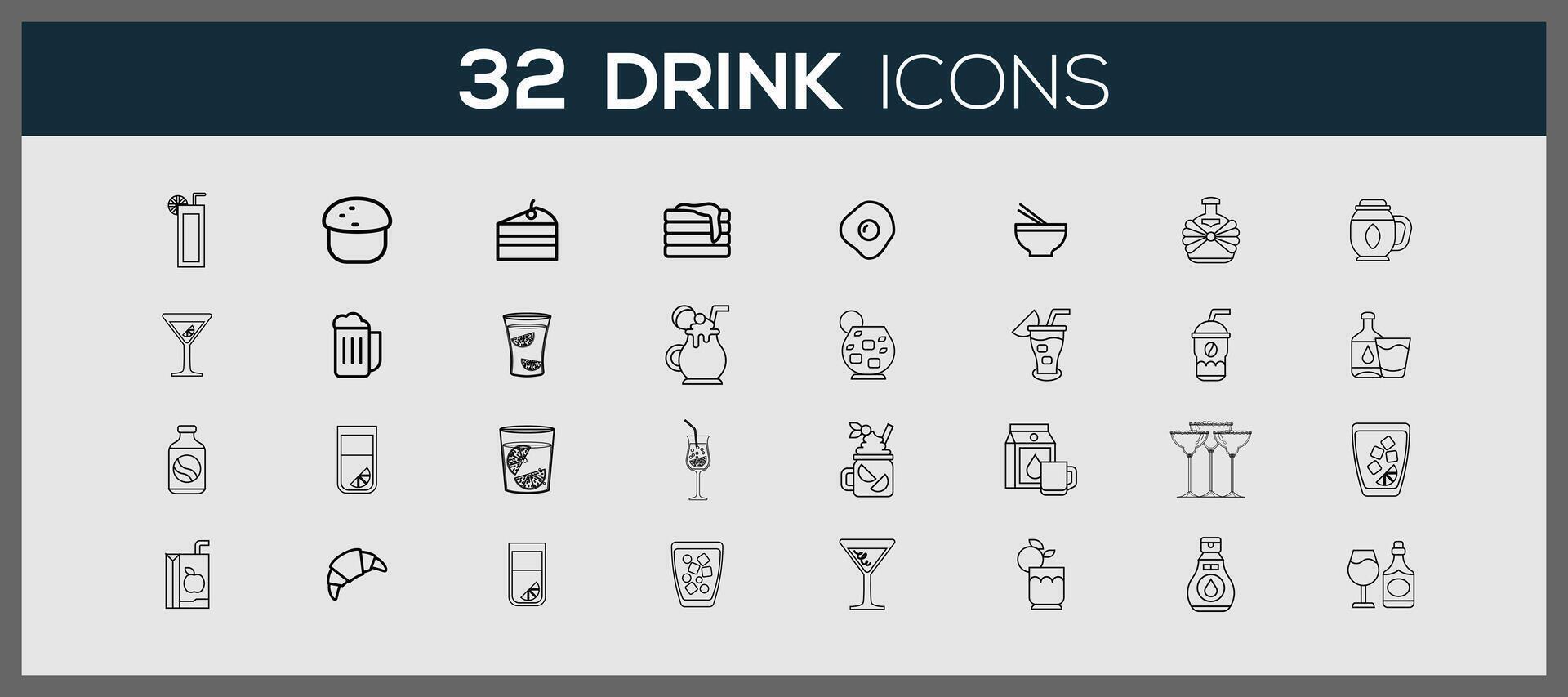 Doodle drinks icons. Refreshing drinks icons collection illustration. Round icons with the different refreshing drinks. vector