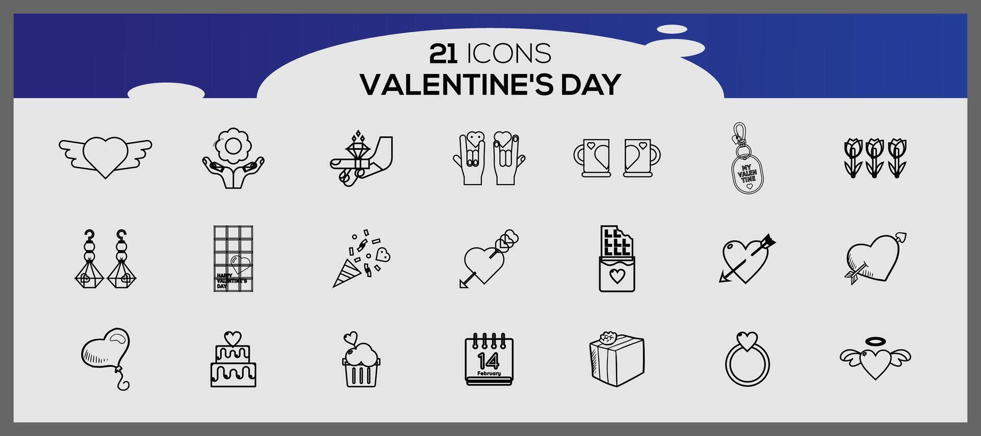 Valentine's day icons. Collection of illustrated valentine's icons. vector