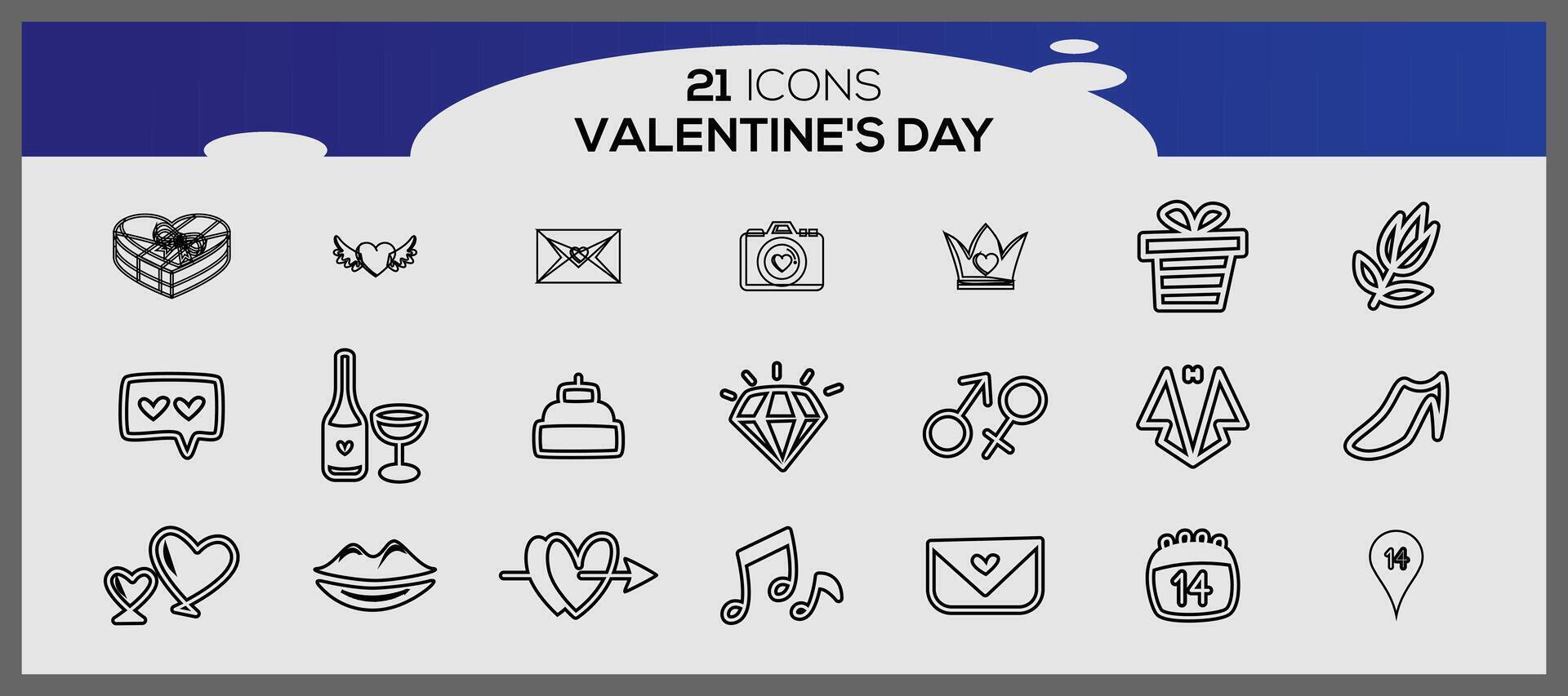 Valentine's day icons. Collection of illustrated valentine's icons. vector