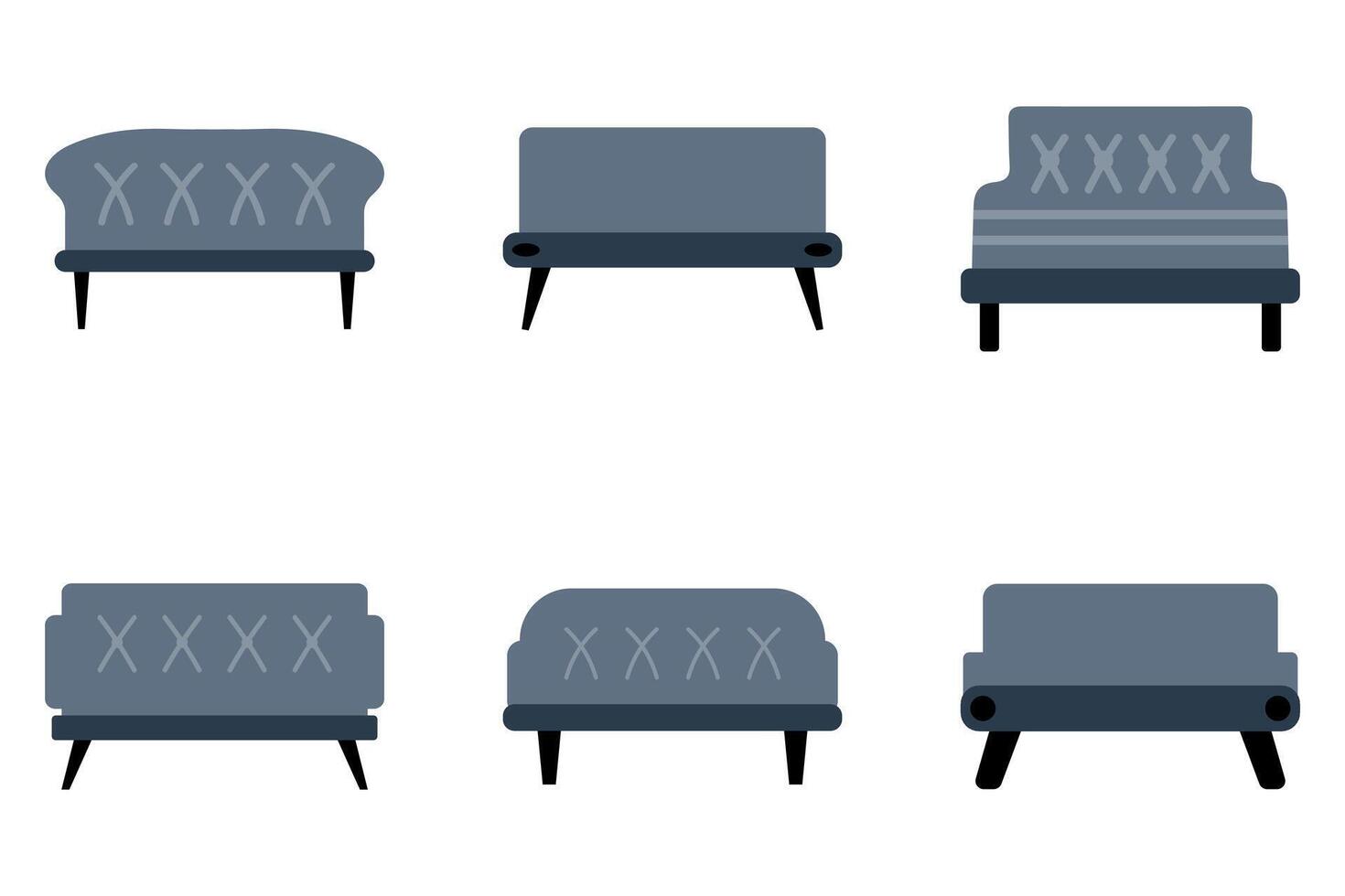 sencillo sofá icono colocar. mueble plano diseño vector