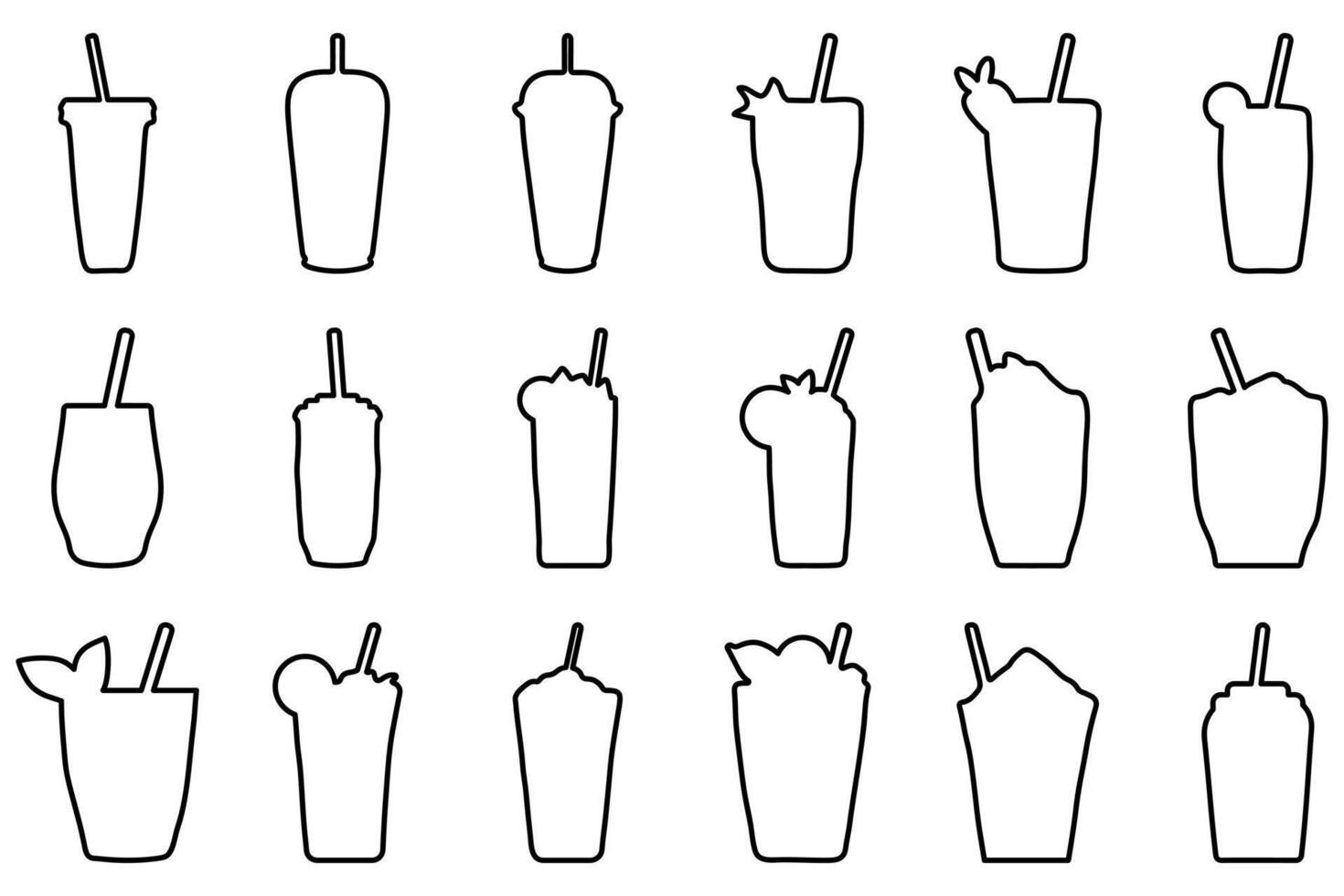 Ice blend outline icon set. Drink vector