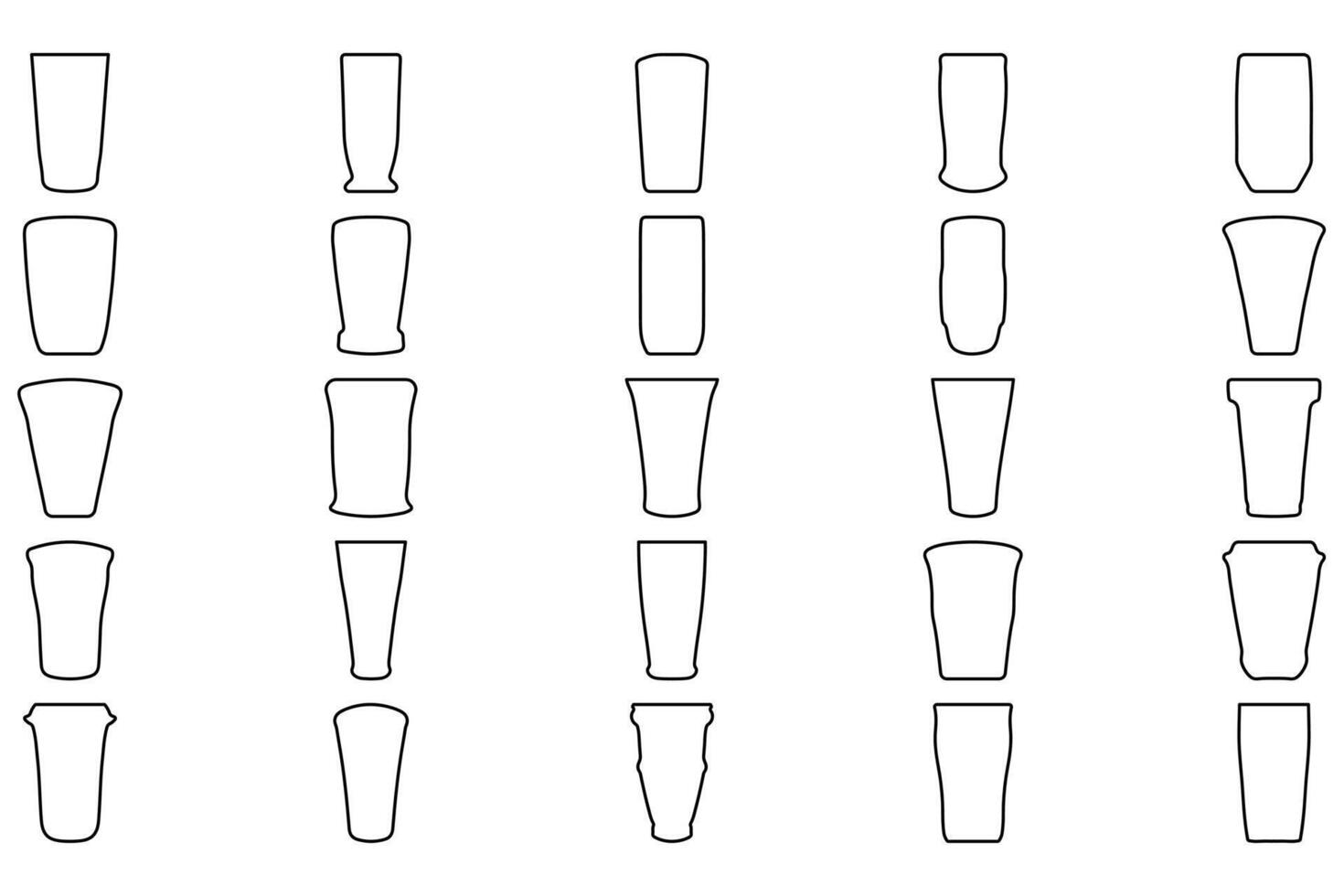 Outline party glass icon set. Drink vector