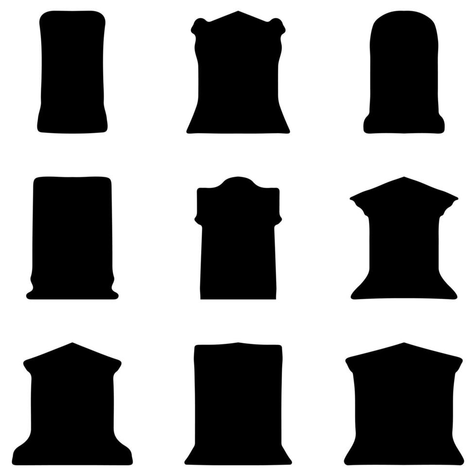 Simple silhouette of headstone icon set vector