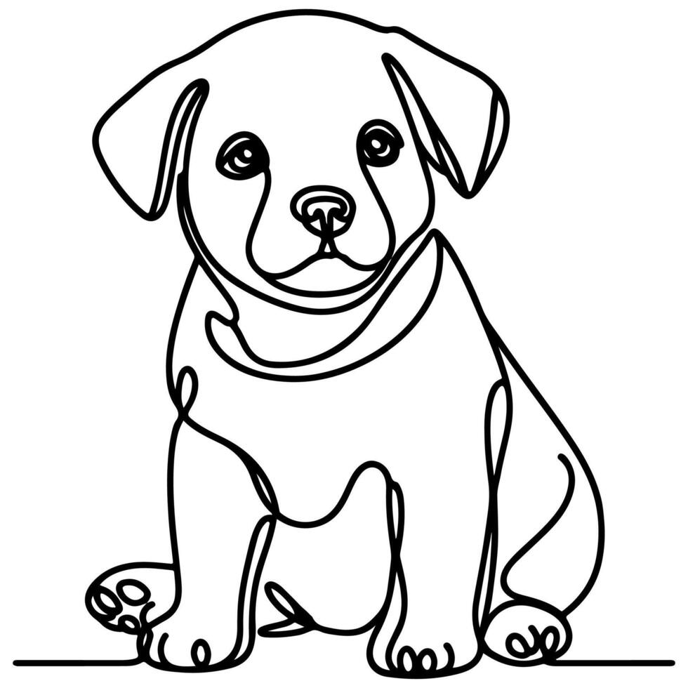 hand draw line art cute puppy dog doodle, continuous single clean drawing line dog cartoon style coloring book page for kid vector illustration on white background